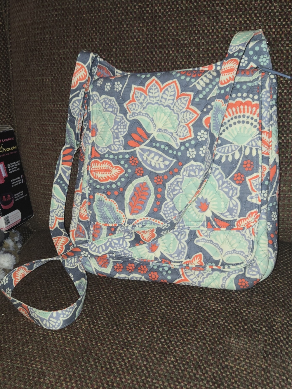 Vera Bradley Quilted Floral Crossbody in Gray, Mint & Coral